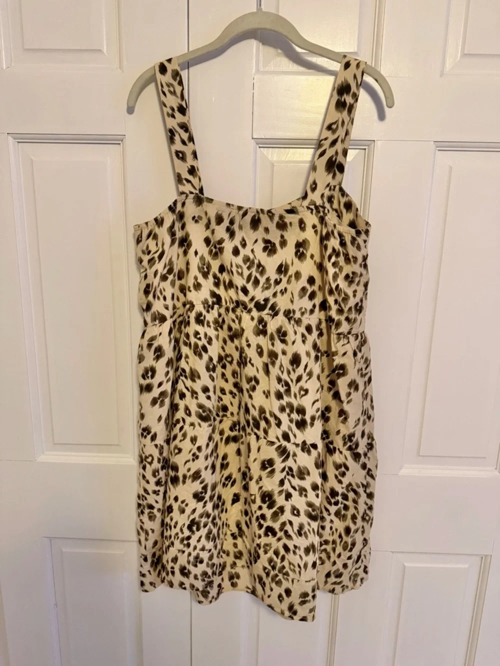 Heartloom Nikka Tiered Leopard Print Mini Dress Large Sleeveless Neutral - Picture 2 of 7
